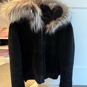 Women's Black Faux Fur Hooded Jacket